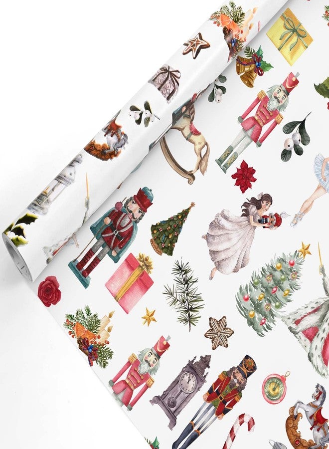Bolsome 1 Roll Christmas Wrapping Paper Cartoon Nutcracker Soldier Ballet Dancer Xmas Tree Printed Gift Wrap Paper for Birthday Party Winter Holidays DIY Craft, 17 Inch × 32.8Ft - Image 1
